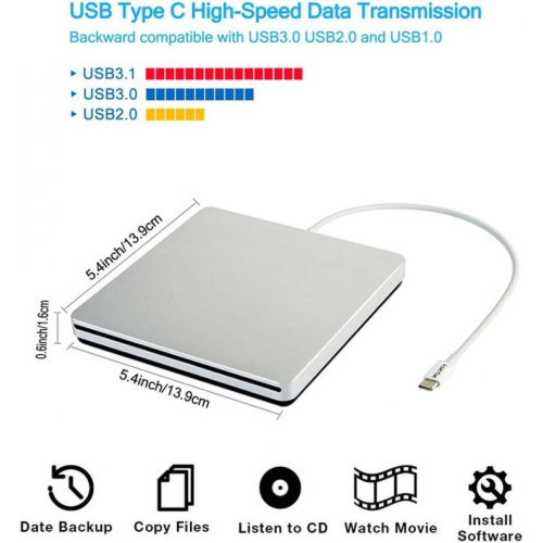 Εξωτερική μονάδα USB CD/DVD τύπου C Φορητές συσκευές αναπαραγωγής ταινιών CD χωρίς μ 1
