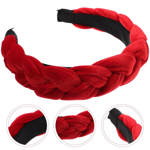 Fascia per capelli rossa larga intrecciata, stile alla moda, 1 set
