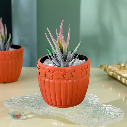 Vaso de plástico laranja com imitação de esmalte, 10x8,5x7cm
