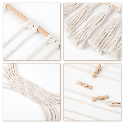 Makramé fotoholder med 30 treklips – Boho vegg 2