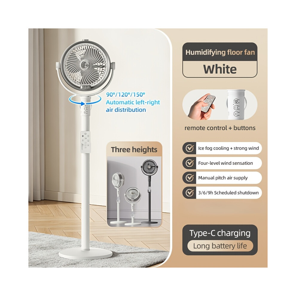Xylfly (B) Modern 3-In-1 Humidifying Misting Floor Fan, 3-Level Height Adjustable Pedestal Fan W/ Remote, Auto-Oscillating Cooling Fan