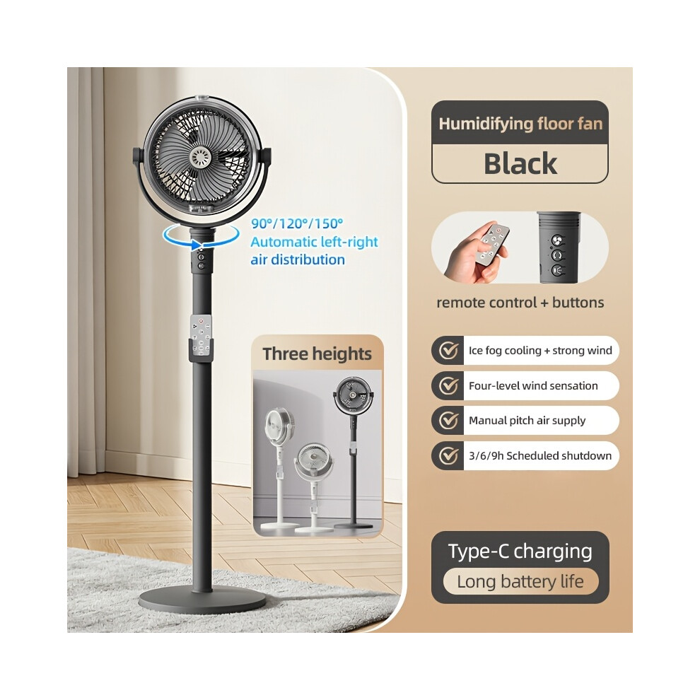 (A) Modern 3-In-1 Humidifying Misting Floor Fan, 3-Level Height Adjustable Pedestal Fan W/ Remote, Auto-Oscillating Cooling Fan 6187139559112