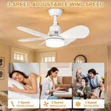 Modern Silent Ceiling Fan With Dimmable LED Light, 6 Wind Speed Settings & Remote Control, Quiet Operation
