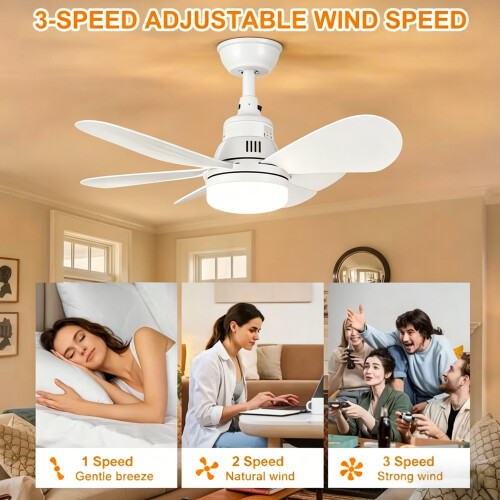 Modern Silent Ceiling Fan With Dimmable LED Light, 6 Wind Speed Settings & Remote Control, Quiet Operation