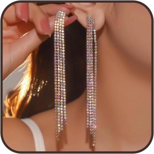 Brincos longos com pingente de strass para mulheres - Cristais