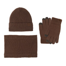 Ensemble d'hiver en maille doublée polaire : bonnet, écharpe et gants