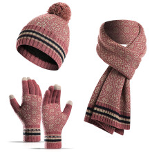 Unisex neulottu hattu-huivi-käsine-setti fleecevuorella pinkki