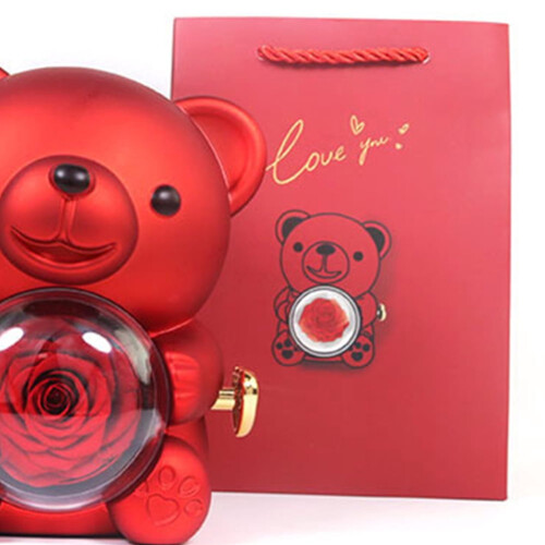 Geschenkbox mit konserviertem Rosen-Teddybär 1