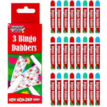 Non-Drip Bingo Dabbers 24 Pack Bundle in Bright Red, Blue and Green - Total of 24 Non-Drip Bingo Pens | Family Bingo Night Essentials