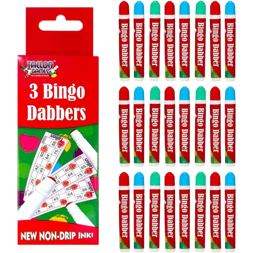 Great British Home Non-Drip Bingo Dabbers 24 Pack Bundle In Bright And - Total Of 24 Non-Drip Bingo Pens | Family Bingo Night Essentials Red/Blue/Green