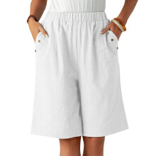 Women's Shorts Wide Leg High Elastic Knee Length-White XL