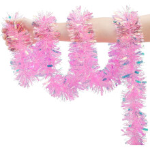Roze slinger van lametta, 6 meter lang x 9 cm breed