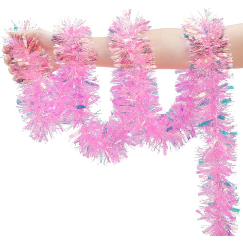 Roze slinger van lametta, 6 meter lang x 9 cm breed