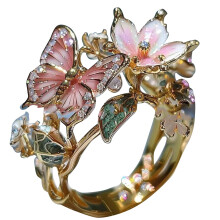 Anillo abierto con forma de mariposa, ajustable, de cobre, para mujer.