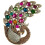Broche Paon plaquée or avec cristaux multicolores 1