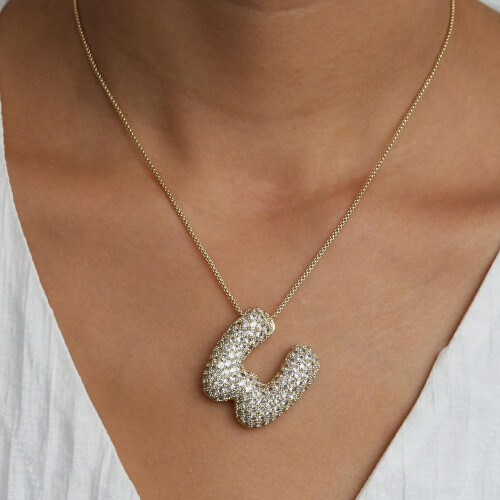 Gold Bubble Letter Necklace for Women – Initial Pendant 1