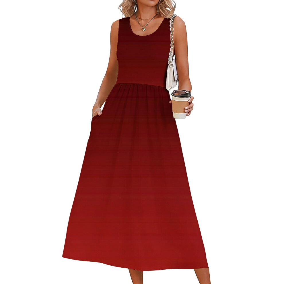 Red Dresses For Women Flowy Casual Dress Beach Vacation- L