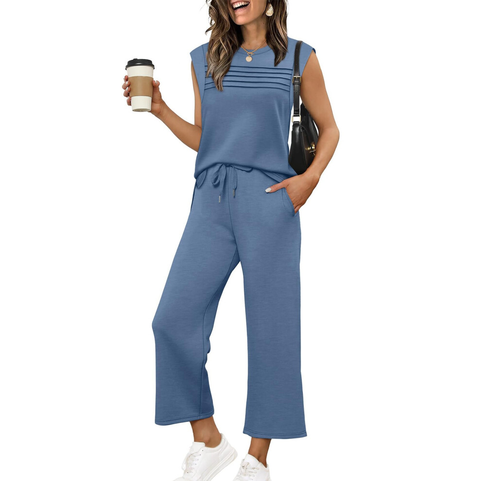 Two Piece Sets for Women  Travel Vacation Outfits Short-Blue L