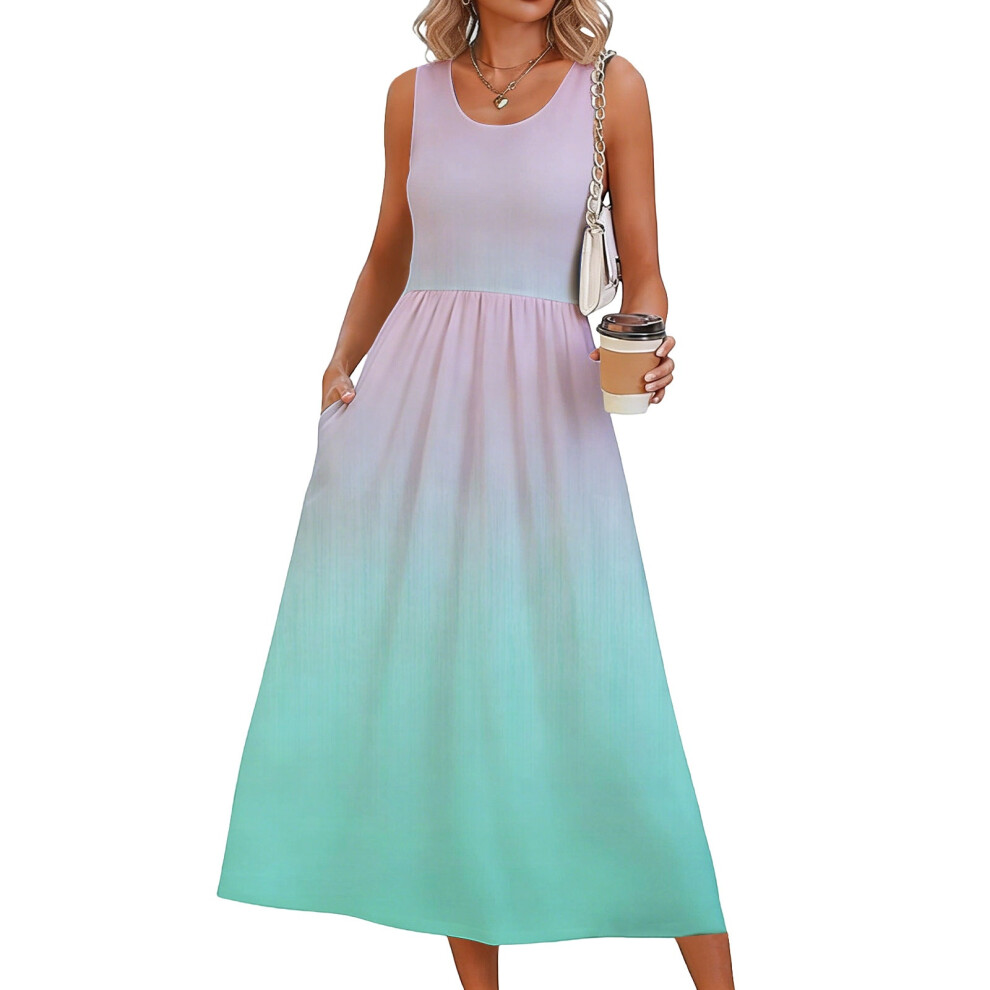 Turquoise Dresses For Women Flowy Casual Dress Beach Vacation- M
