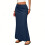 Linen Flared Maxi Skirt with Back Slit - Elastic-Navy blue XL 1