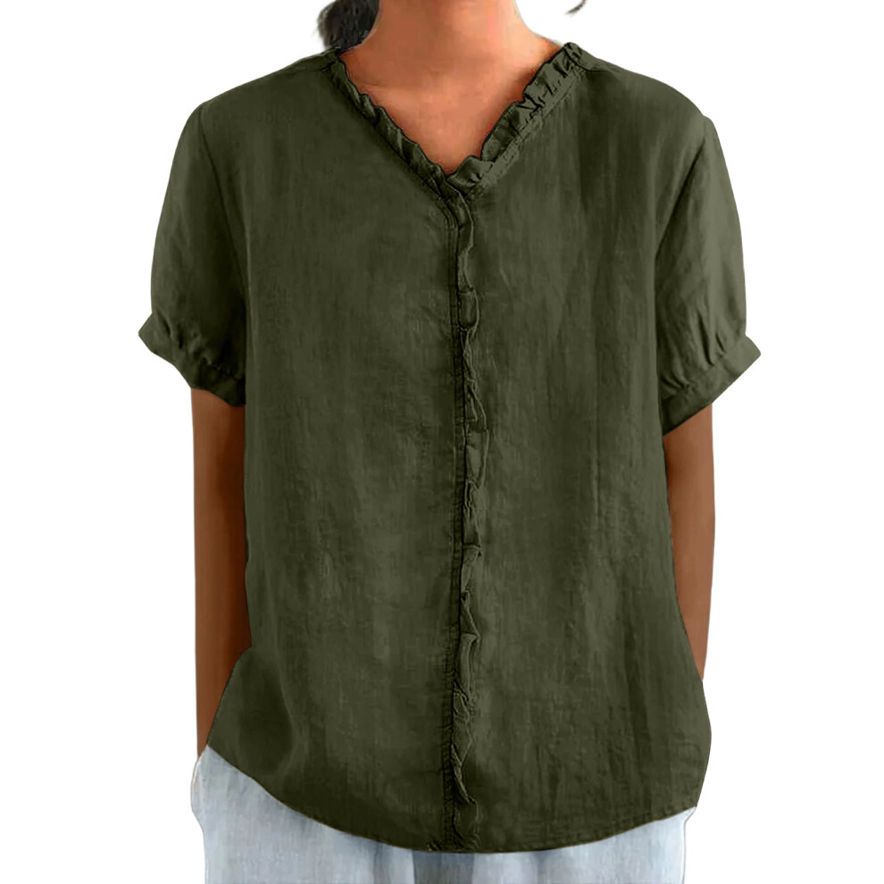 Green Women Short Sleeve Crewneck Color Casual-Army Xxxl