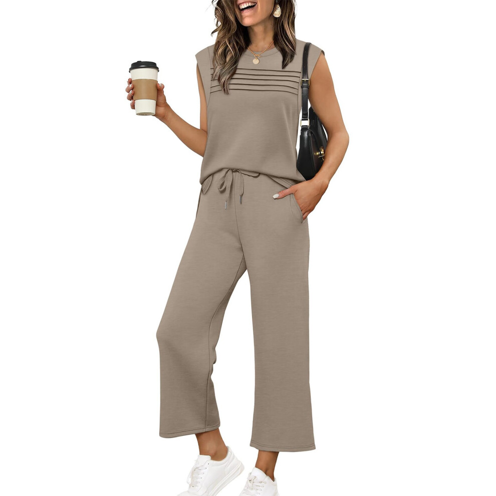 Two Piece Sets for Women  Travel Vacation Outfits-Khaki XXL