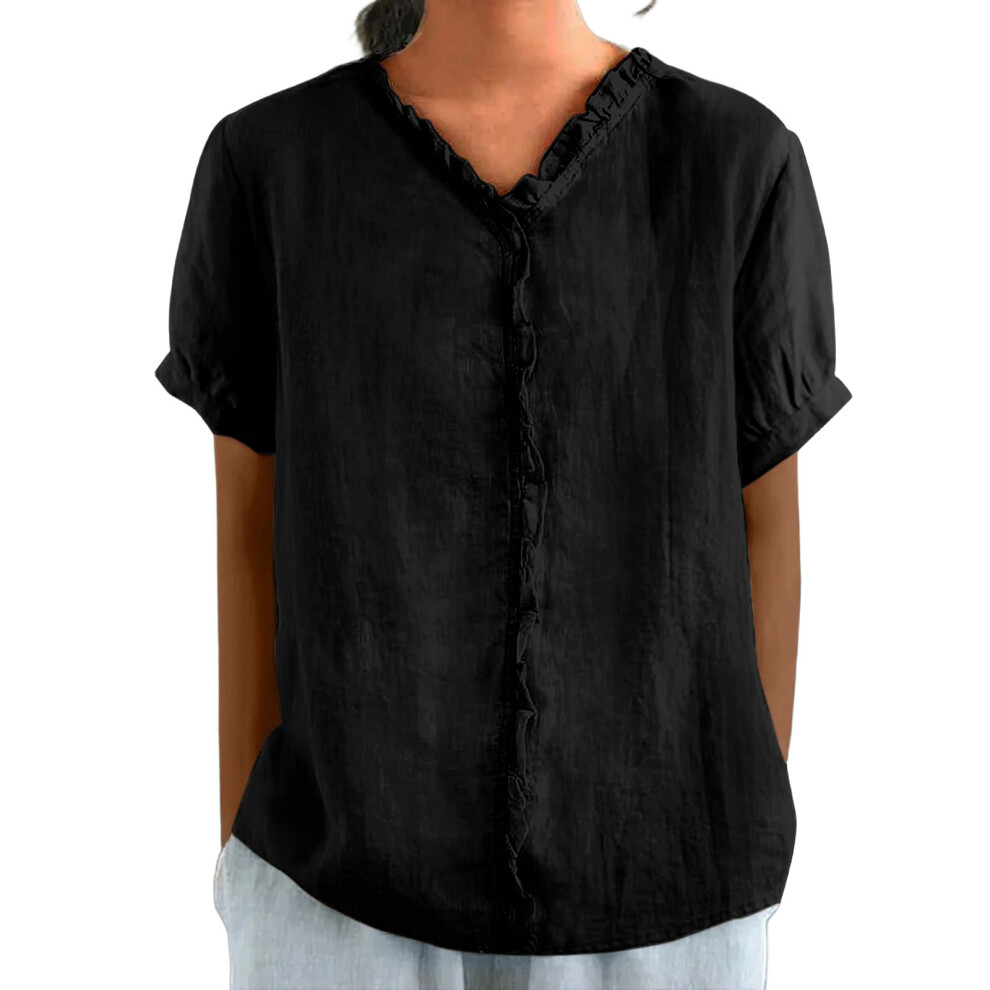 Black Women Short Sleeve Crewneck Color Casual Lightweight- Xl
