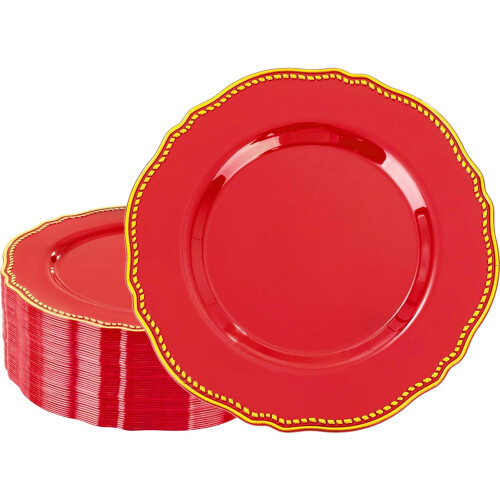 Röda och guldfärgade engångstallrikar 25 cm (60 st)