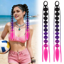 Hand-woven braids and ponytail with three-color gradient