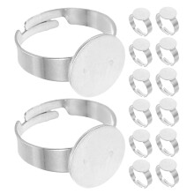 50Pcs Silver Stainless Steel Blank Rings Adjustable Round Bezel Trays