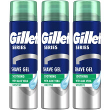 3 x 200ml Gillette Series Soothing Shave Gel with Aloe Vera for Sensitive Skin