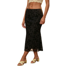 (S, Black) Women's Long Floral Skirts Fashionable High Waisted Bodycon Going Out Fish Tail Mesh Skirt