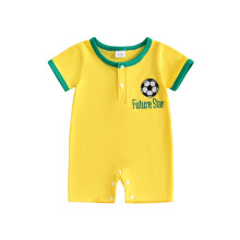 (12-18 Months, Yellow) Baby Boy Summer Romper Short Sleeve Round Neck Soccer Embroidery Jumpsuit Newborn Playsuit
