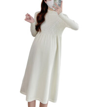 Maternity Dress Mock Turtleneck Pregnancy-apricot One Size