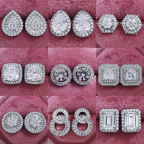 Stud Earrings 18K White Gold Plated Cubic Zirconia 1