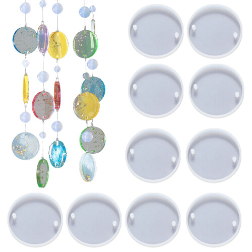 10PCS Silicone Pendant Making Molds Double Hole Feature Round