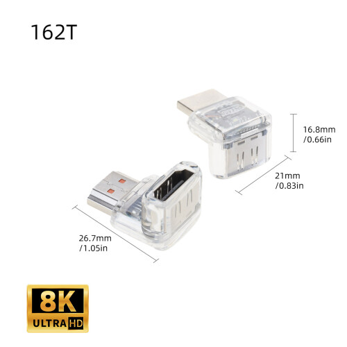 90 Degree HDTV Coupler 8K UHD 2.1 For Computer-Light black 165T 2