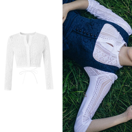 Traditional German Dirndl Top Long Sleeve Lace Design-White XL 2