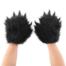 Warm Plush Gloves Fingerless Gloves For Costume Changes-Black
