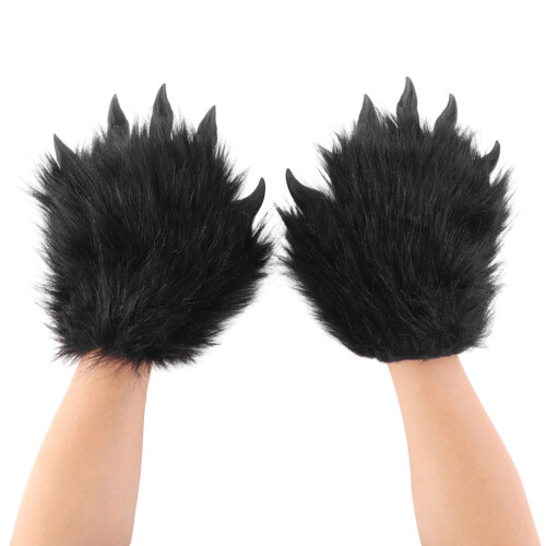Warm Plush Gloves Fingerless Gloves For Costume Changes-Black