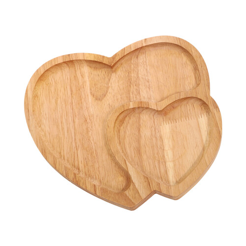 Practical Dessert Serving Plate Rubberwood Heart Shape Tray with