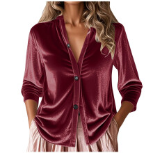 Women's velvet cardigan, pleated long-sleeved shawl,-Claret M