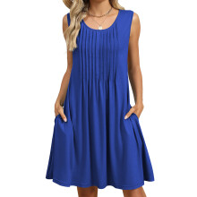 Women's Casual Sleeveless Camisole Pleated Vest-colorfulblue S