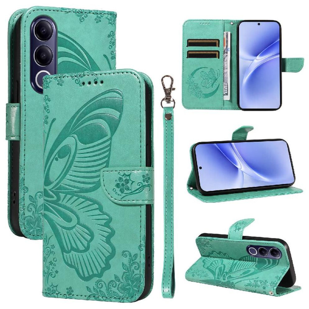 Flip Case For Vivo V70 Fe Detachable Hand Strap Embossed Butterfly High Quality Leather With Credit Card Slot 764563386215