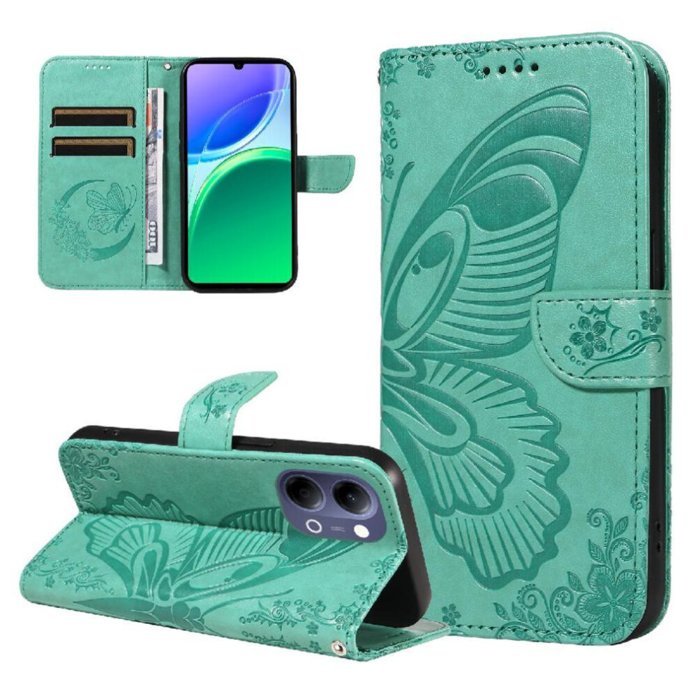 Flip Case For Vivo Y05 4G High Quality Leather With Credit Card Slot Detachable Hand Strap Embossed Butterfly 764563386338