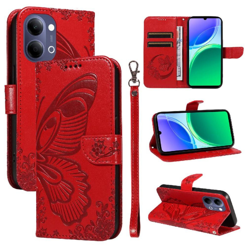 Flip Case For Vivo Y05 4G High Quality Leather With Credit Card Slot Detachable Hand Strap Embossed Butterfly 764563386369