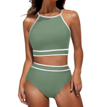 Bathing Suit for Women 2 Piece Tummy Control High-Army Green S