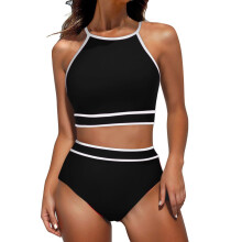 Bathing Suit for Women 2 Piece Tummy Control High Neck-Black M