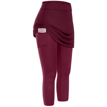 High Waist Pilates Tights with Side Pockets Stretch-Claret M