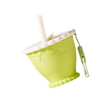 Food Grade Silicone Foldable Cup with Straw For-matcha green